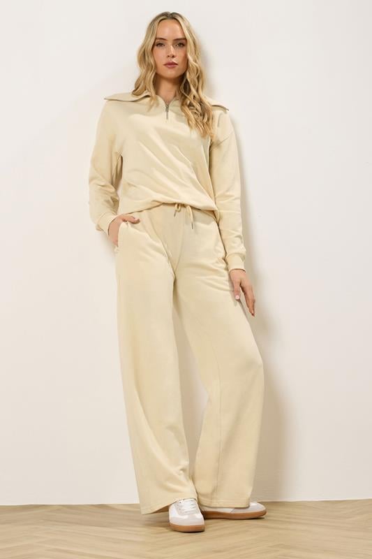 LTS Tall Women's Set Yellow Cotton Quarter Zip Sweatshirt & Wide Leg Joggers | Long Tall Sally 1