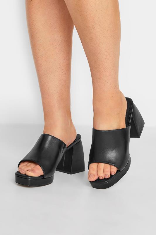 Plus Size  LIMITED COLLECTION Black Platform Block Mule Sandal Heels In Wide E Fit & Extra Wide EEE Fit