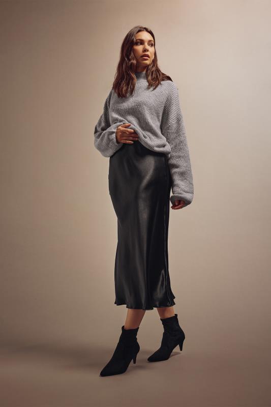 LTS Tall Womens Black Satin Midi Skirt | Long Tall Sally  1