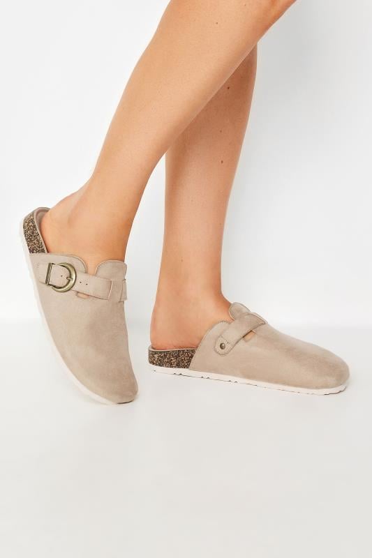 Tall  LTS Beige Brown Faux Suede Clogs In Standard Fit