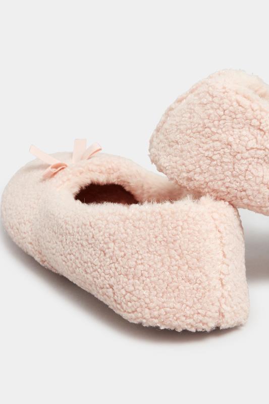 Pink Teddy Ballet Slippers In Wide E Fit | Yours Clothing 4