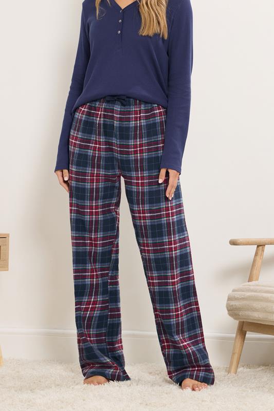 LTS Tall Navy Blue & Red Cotton Check Pyjama Bottoms | Long Tall Sally 2