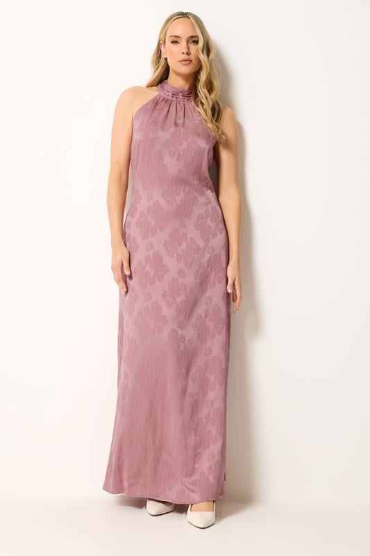  LTS Tall Pink Jacquard Halterneck Maxi Dress