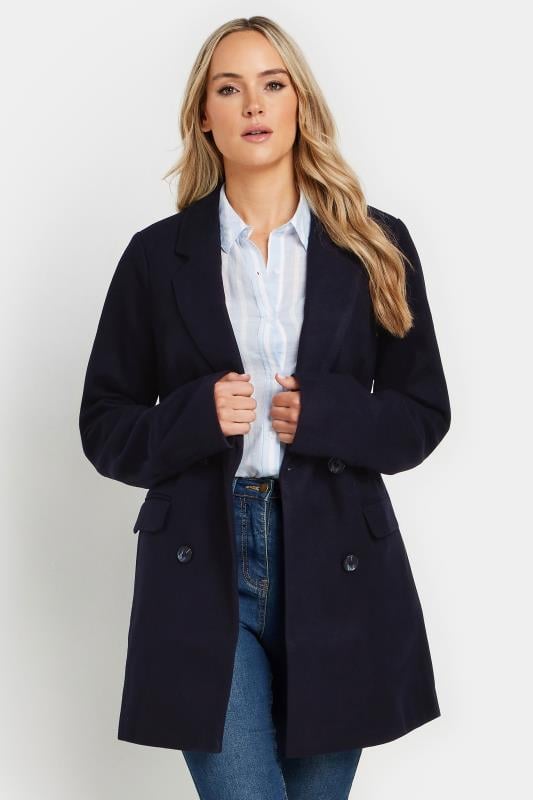 LTS Tall Women's Navy Blue Double Breasted Brushed Jacket | Long Tall Sally 5