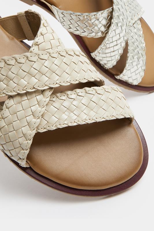 LTS Ivory White Faux Leather Woven Mule Sandals In Standard Fit | Long Tall Sally 5