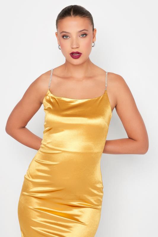 LTS Tall Women's Gold Diamante Strap Satin Mini Slip Dress | Long Tall Sally  4