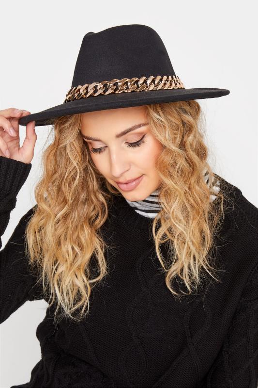 Black Fedora Chain Hat | Yours Clothing 1