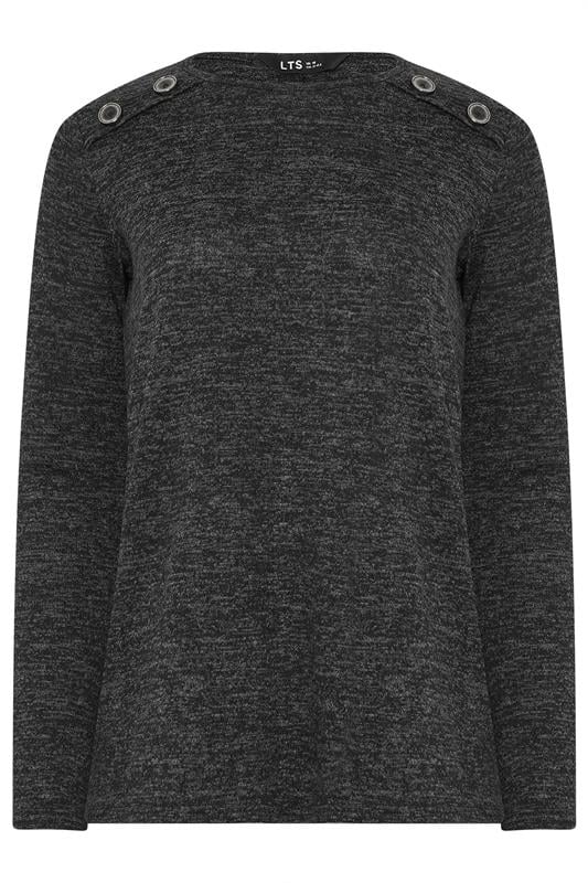 Tall  LTS Tall Grey Marl Button Long Sleeve Top