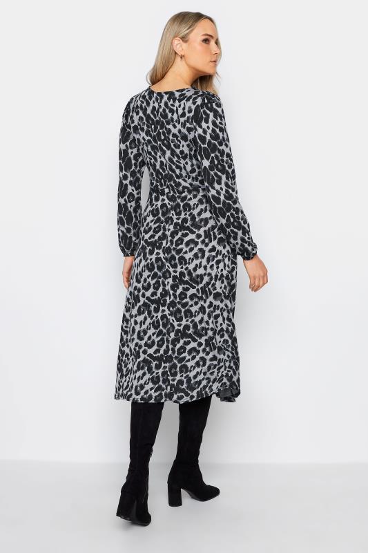 LTS Tall Charcoal Grey Long Sleeve Animal Print Midi Tea Dress | Long Tall Sally 3