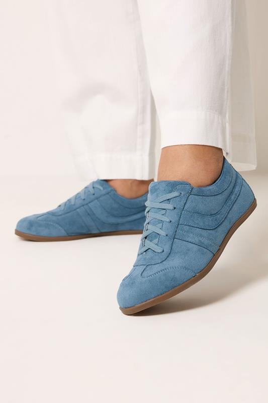  Yours Blue Faux Suede Stripe Trainers In Extra Wide EEE Fit