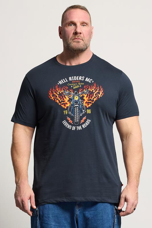  D555 Big & Tall Navy Blue Motorbike Graphic T-Shirt
