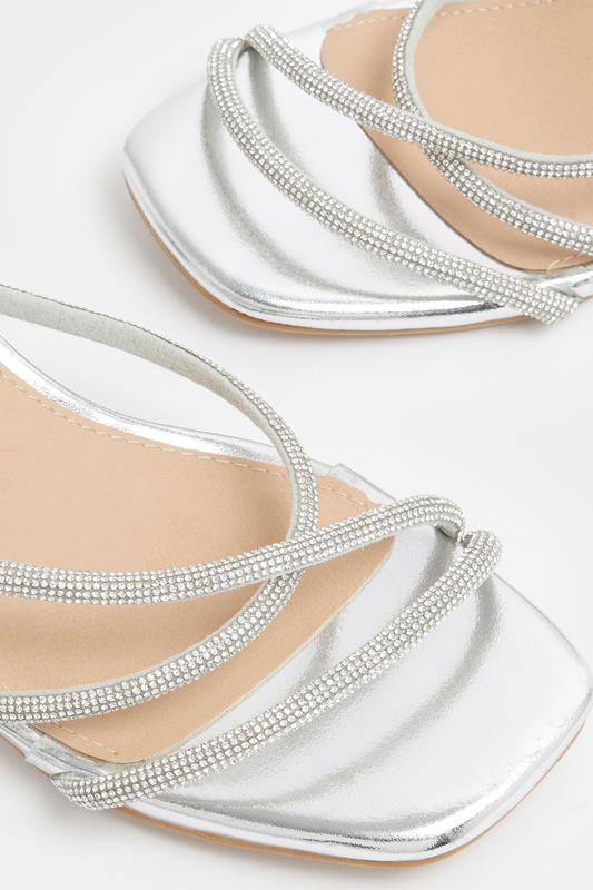 Silver Diamante Asymmetric Block Heels In Wide E Fit & Extra Wide EEE Fit | Yours Clothing 6