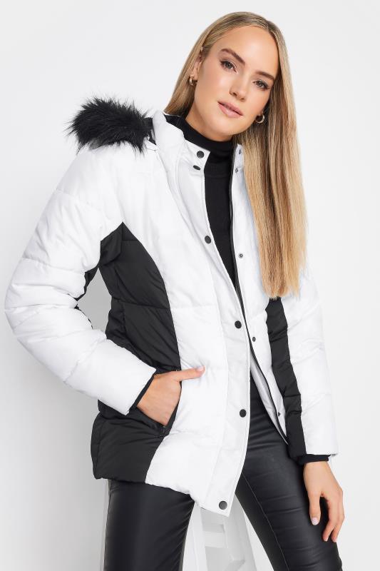 LTS Tall Black & White Colourblock Hooded Puffer Jacket | Long Tall Sally 1