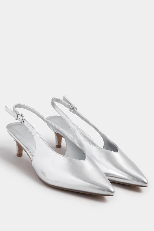 LTS Silver Pointed Slingback Kitten Heel | Long Tall Sally 2