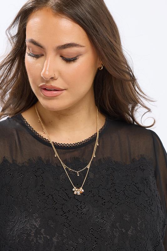 Gold Tone Double Layer Charm Necklace | Yours Clothing 1