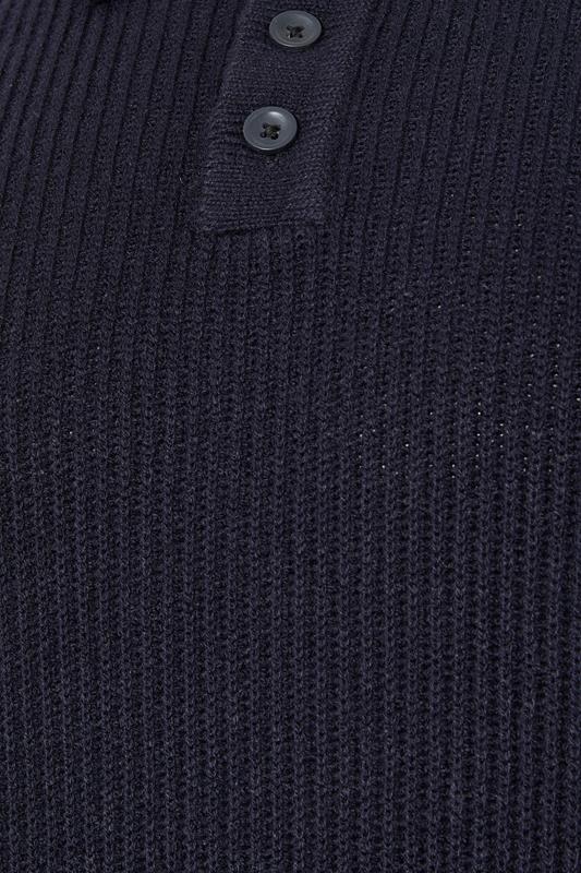 BadRhino Big & Tall Navy Blue Chunky Knit Collared Jumper | BadRhino 5