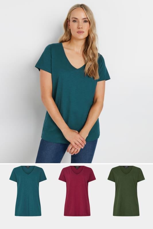 LTS Tall 3 Pack Red & Green V-Neck T-Shirts | Long Tall Sally 1