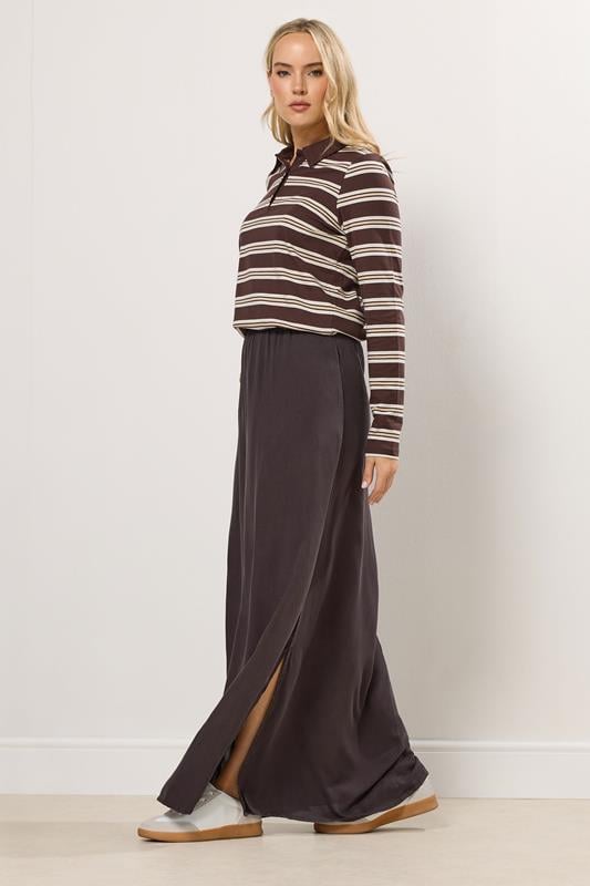 Tall  LTS Tall Chocolate Brown Acid Wash Side Split Maxi Skirt