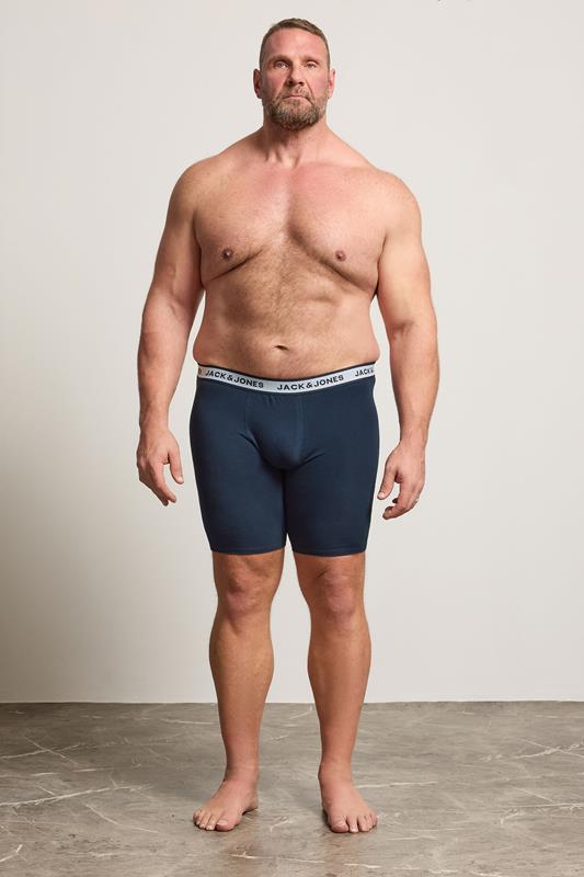 JACK & JONES Big & Tall 3 Pack White/Grey/Navy Blue Boxers | BadRhino 2