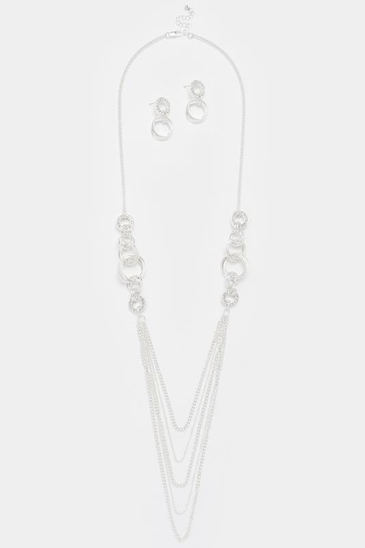  Yours Silver Tone Long Layered Necklace & Earrings Set