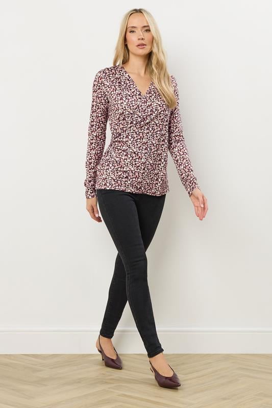 LTS Tall Berry Red Ditsy Floral Wrap Top | Long Tall Sally 3
