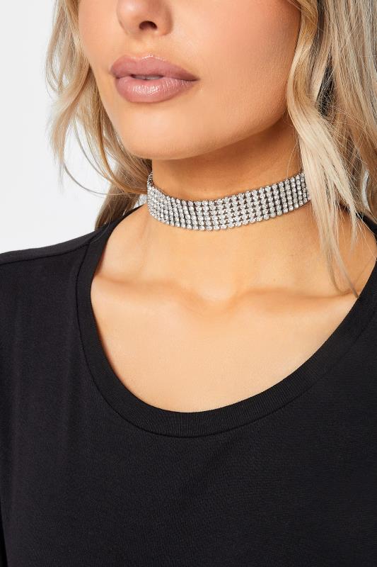 Plus Size  Yours Silver Stacked Diamante Choker Necklace