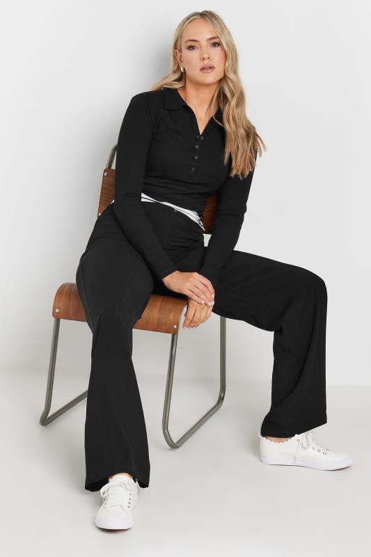 LTS Tall Black Cross Over Contrast Waistband Trousers | Long Tall Sally 7