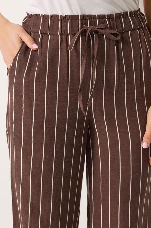 LTS Tall Women's Chocolate Brown Stripe Linen Wide Leg Trousers | Long Tall Sally 4