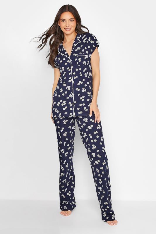 Tall  LTS Tall Navy Blue Daisy Print Cotton Pyjama Set