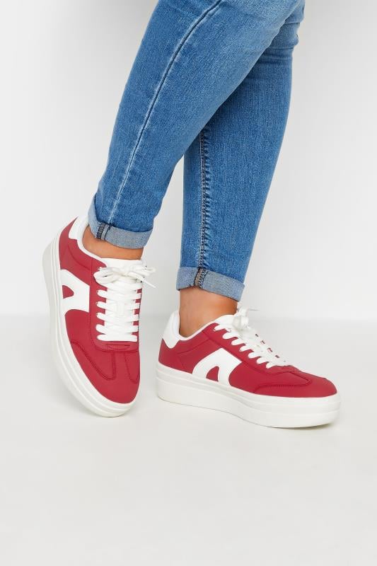 Plus Size  Yours Red Retro Platform Trainers In Wide E Fit