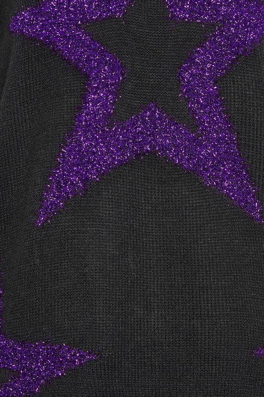 LTS Tall Black & Purple Glitter Star Jumper | Long Tall Sally  5