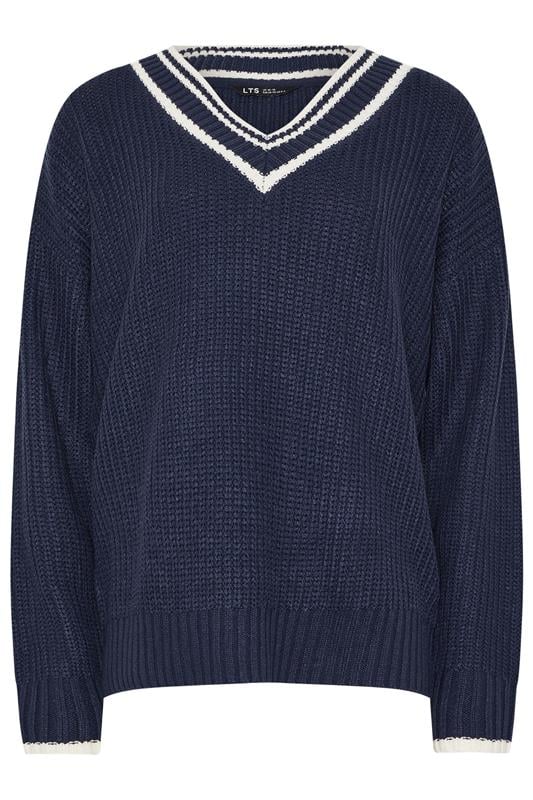 LTS Tall Navy Blue Contrast V-Neck Jumper | Long Tall Sally 6