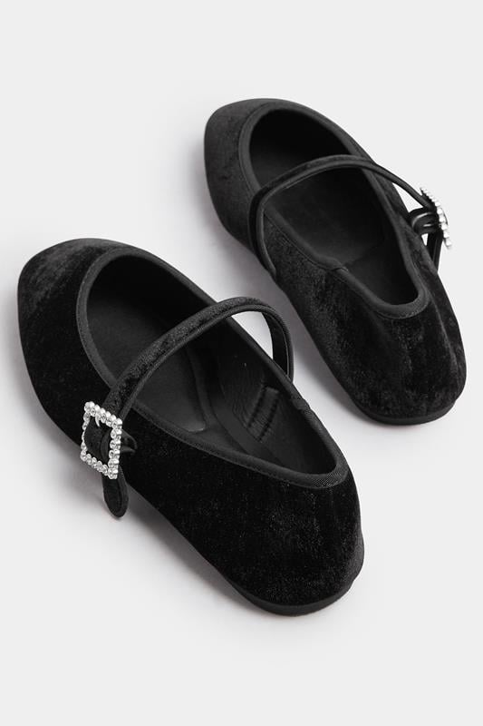 Black Velvet Diamante Buckle Mary Janes In Extra Wide EEE Fit | Yours Clothing 4
