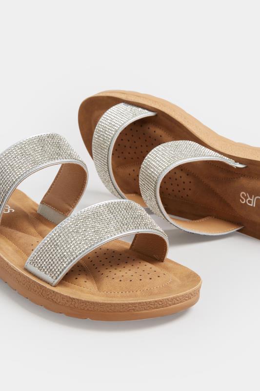 Silver & Brown Glitter Strap Mule Sandals In Extra Wide EEE Fit | Yours Clothing  5