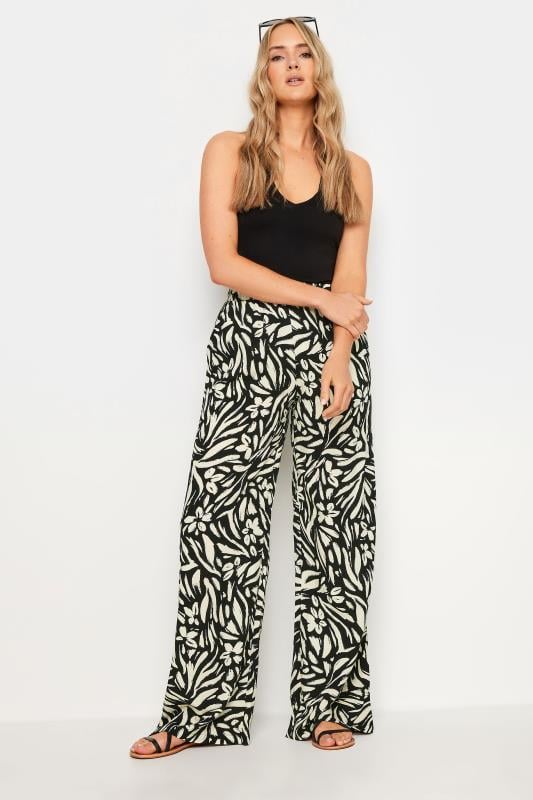 LTS Tall Women's Black Abstract Floral Print Wide Leg Trousers | Long Tall Sally 2