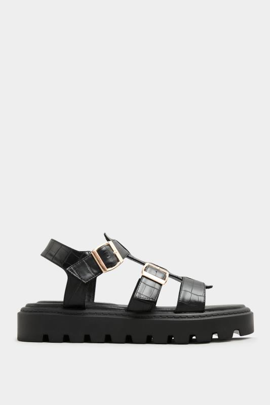 LTS Black Croc Gladiator Sandals In Wide E Fit | Long Tall Sally 3