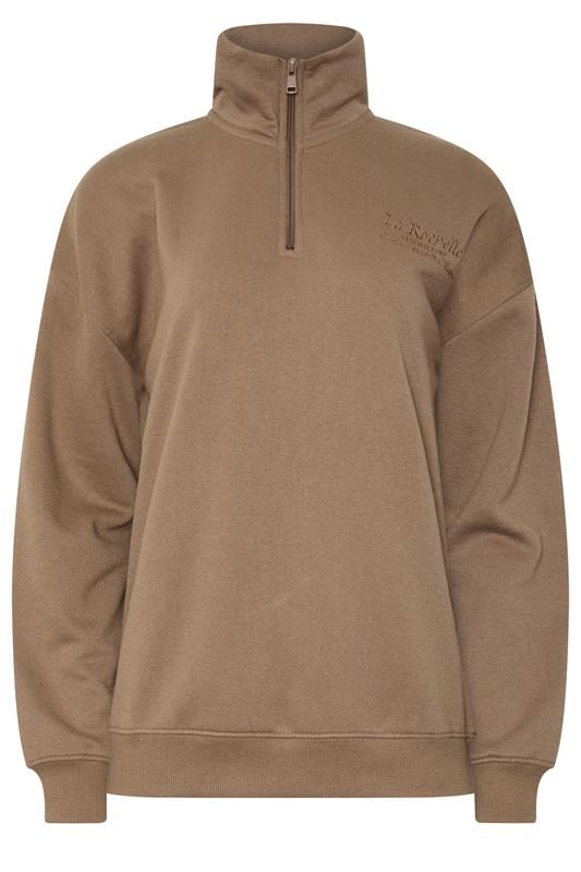 LTS Tall Women's Mocha Brown Embroidered Half Zip Sweatshirt | Long Tall Sally 5