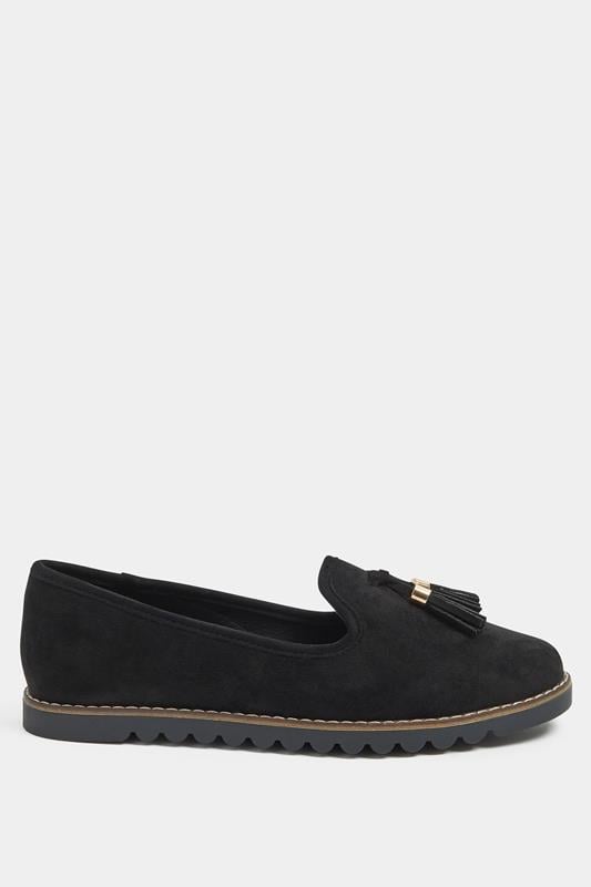Black Faux Suede Tassel Slip On Loafers In Wide E Fit | Yours Clothing 2