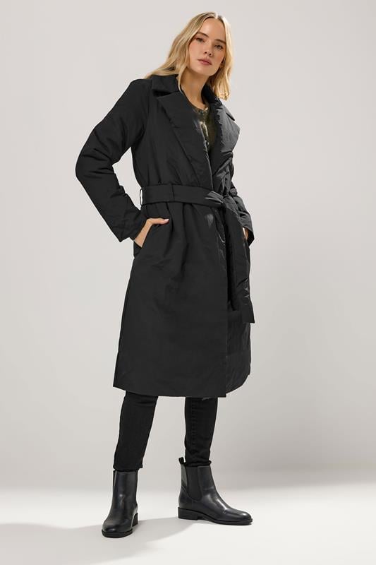Tall  LTS Tall Black Belted Padded Midi Coat