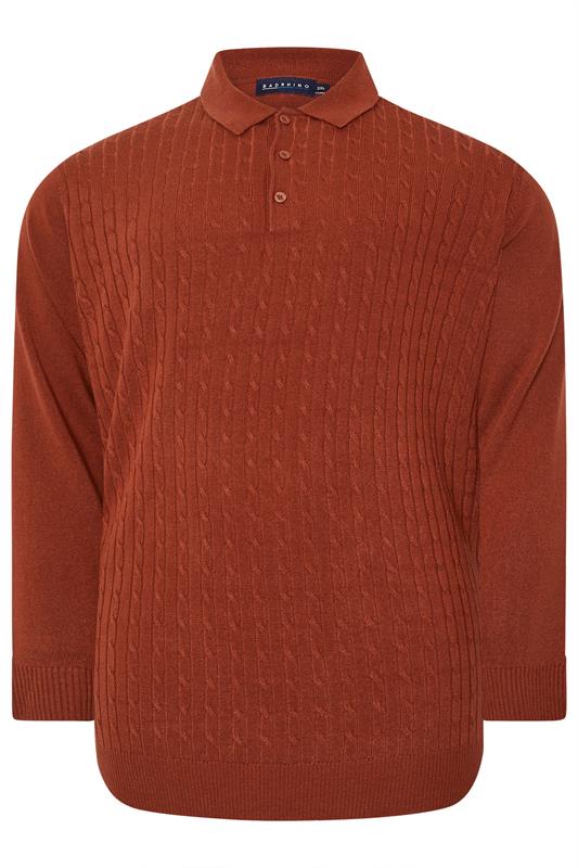 BadRhino Big & Tall Henna Red Cable Knit Polo Shirt | BadRhino 1