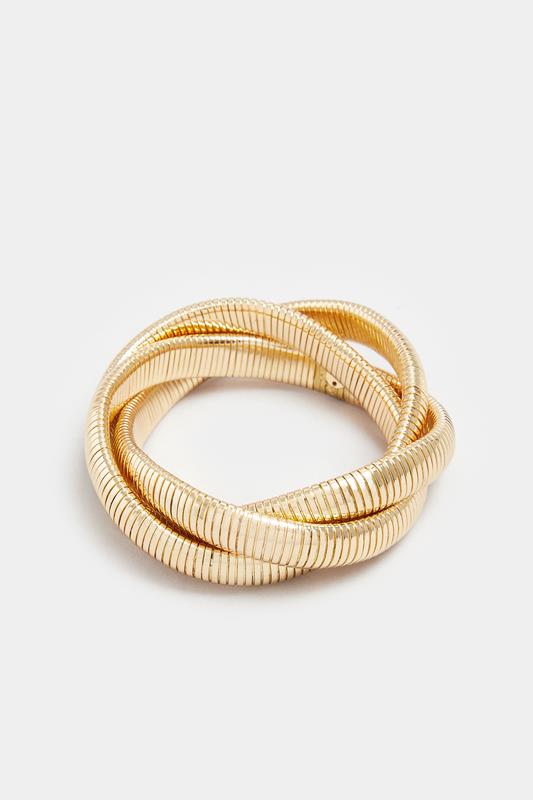 Gold Tone Stretch Twisted Bracelet | Yours Clothing 2