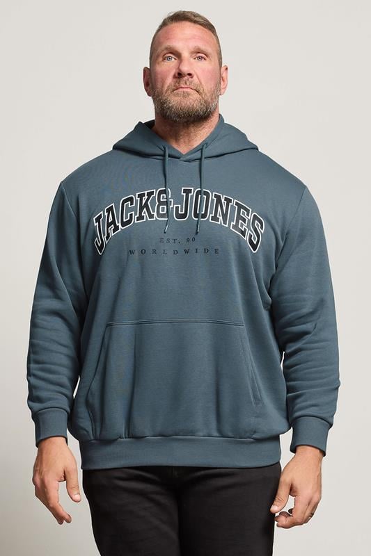 JACK & JONES Big & Tall Stormy Blue Varsity Hoodie | BadRhino 1