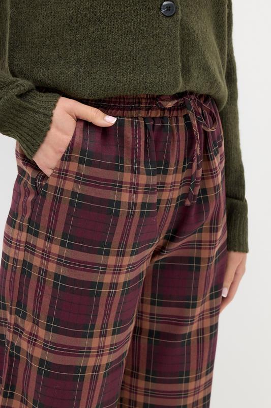 LTS Tall Burgundy Red Checked Wide Leg Trousers | Long Tall Sally 5