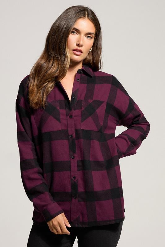 Tall  LTS Tall Burgundy Red Cotton Check Oversized Shirt
