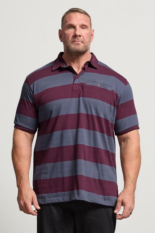 KAM Indigo Blue Striped Short Sleeve Rugby Polo Shirt