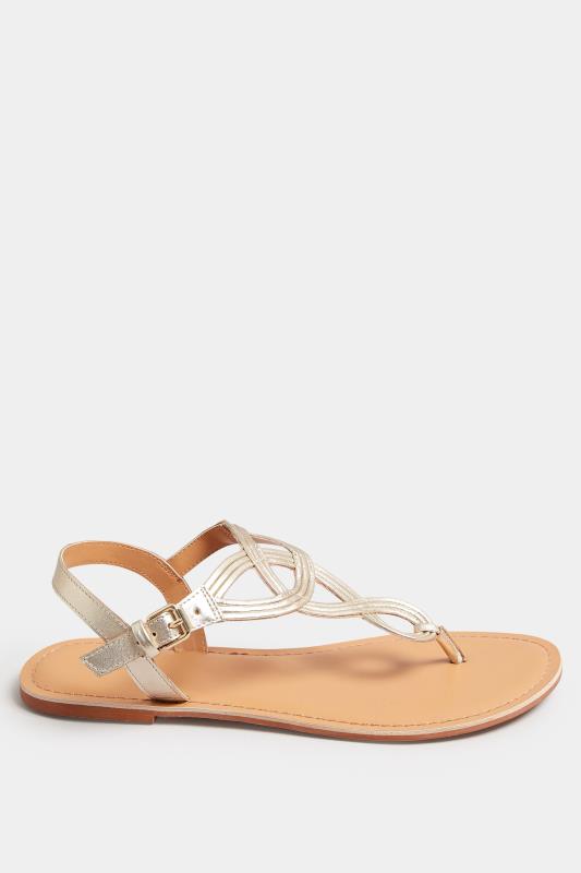 LTS Gold Leather Swirl Toe Post Flat Sandals In Standard Fit | Long Tall Sally 3