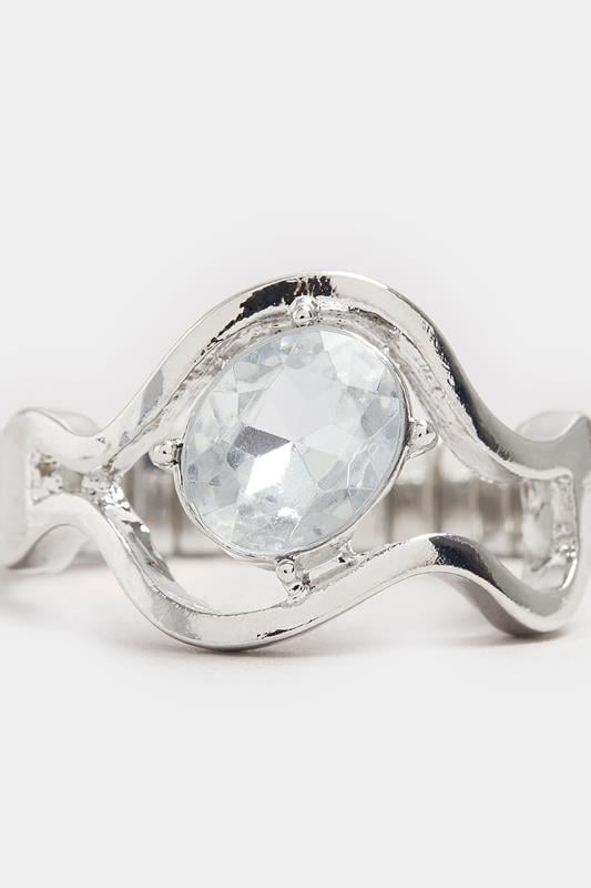 Silver Tone Diamante Twist Stretch Ring | Yours Clothing 2