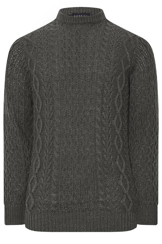 BadRhino Big & Tall Charcoal Grey Crew Neck Cable Knit Jumper | BadRhino 5
