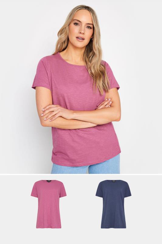LTS Tall Womens 2 PACK Navy Blue & Pink Short Sleeve T-Shirts | Long Tall Sally 1