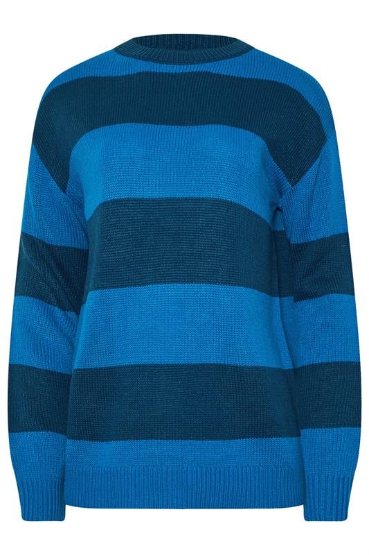 LTS Tall Blue Knitted Stripe Crew Neck Jumper | Long Tall Sally 5